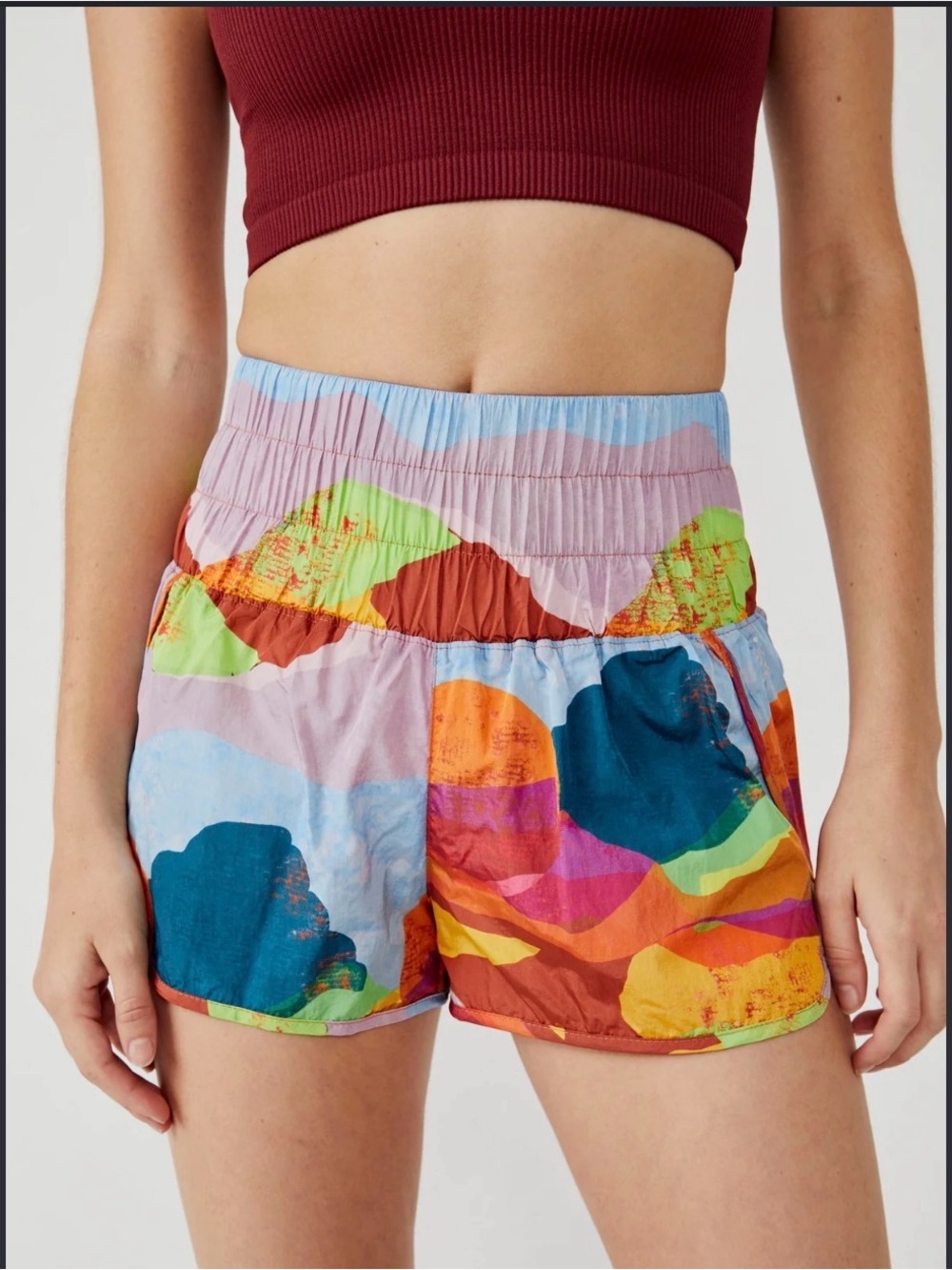 Free People Colorful Abstract Tie-Dye Athletic Shorts - Pink, Blue, Orange